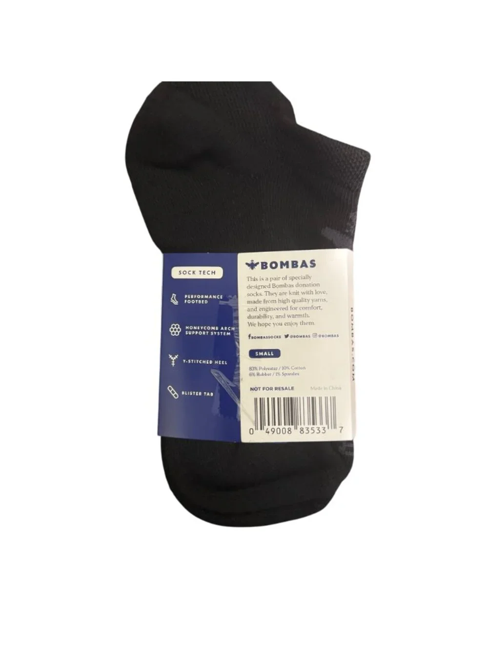 Bombas ankle Sock tech 5-Pack Black size Small honeycomb blister tab performance